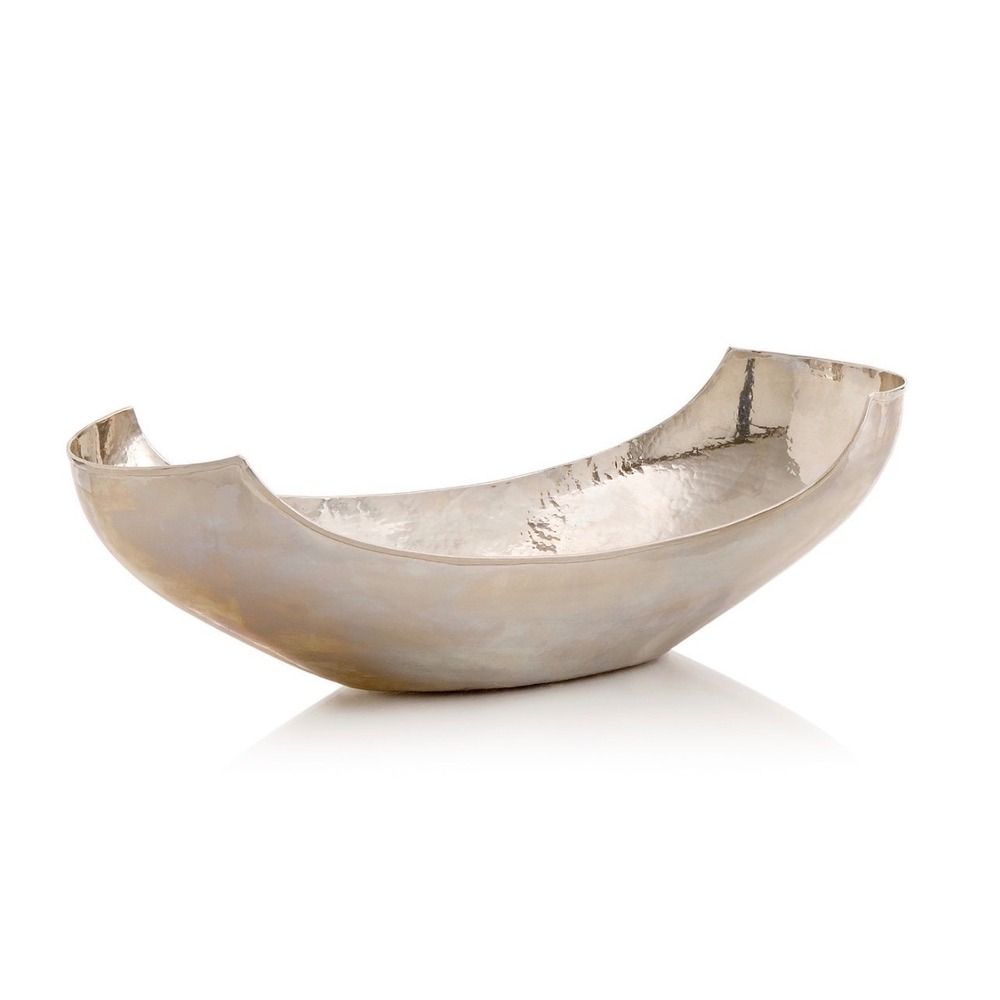 Arteriors Swain Centerpiece Bowl Polished Nickel Hammered‎ Brass Boat Silver